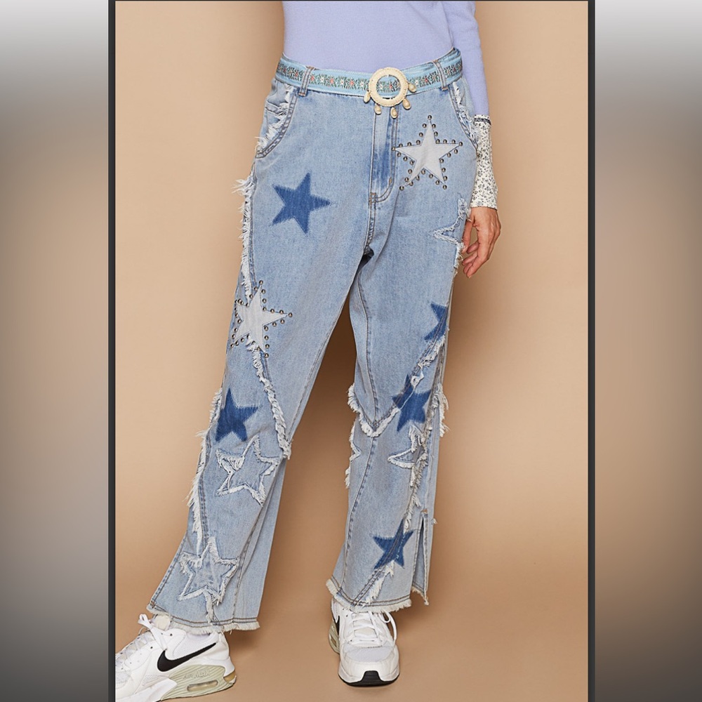 POL Light Blue Star Patch Denim Jeans;Size L